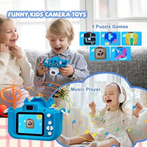 RAYBITU imported birthday gift camera with its complete accessories and soft cartoon character case.