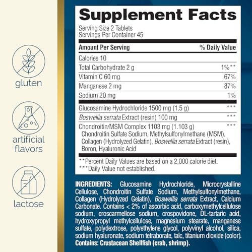 Nature's Wonder triple potency joint support tablets bottle back label details