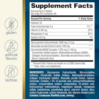 Nature's Wonder Triple Strength Glucosamine Chondroitin with MSM and Hyaluronic Acid and Boswellia for Joint Health, Supports Joint Flexibility and Mobility, 45 Day Supply, 90 Tablets - Image 6