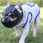 Side view of the JYHY short snout dog mask showing the adjustable reflective nylon straps.