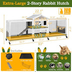 PetsCosset Double Rabbit Hutch Outdoor Indoor Large Bunny Cage with Dual Side Runs, 2-Story Wooden Hutch with 4 Leak Proof Trays, 8 Wheels, Waterproof Roof, Ramp, for Small to Medium Animals - Image 3