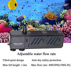 MQ 15W water circulation pump shown alongside the included interchangeable fountain nozzles.