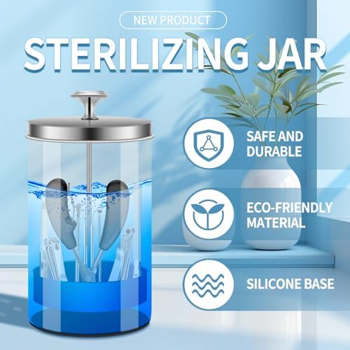 Iebarber jar with manicure tools inside the strainer basket