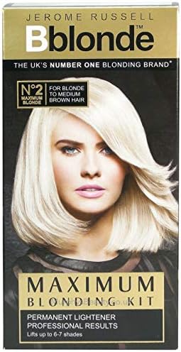 Jerome Russell BBlonde hair lightening kit box showing salon quality results