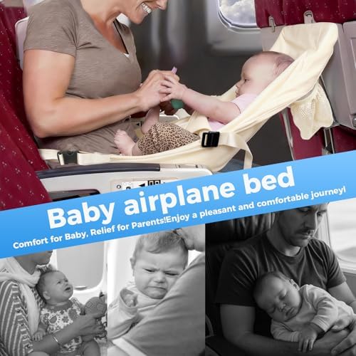 EkoVibe foldable baby flight bed being set up on an economy airline seat lap space.
