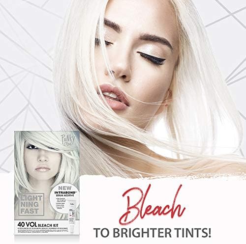 Punky Intrabond hair bleach packaging displaying forty volume developer cream and hair repair serum additions