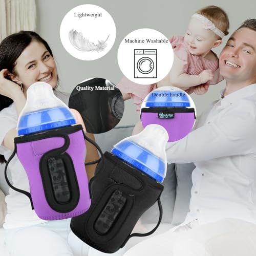 Black and purple baby bottle sleeve on a 9 Ounce glass bottle