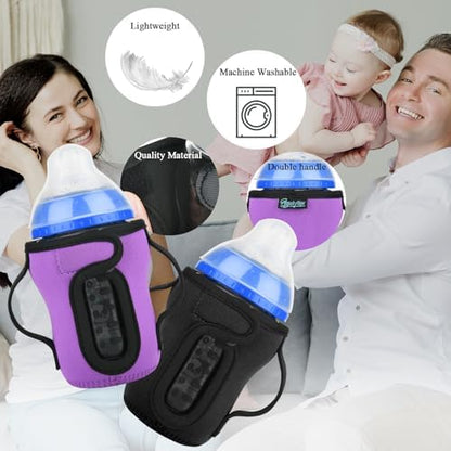 Black and purple baby bottle sleeve on a 9 Ounce glass bottle