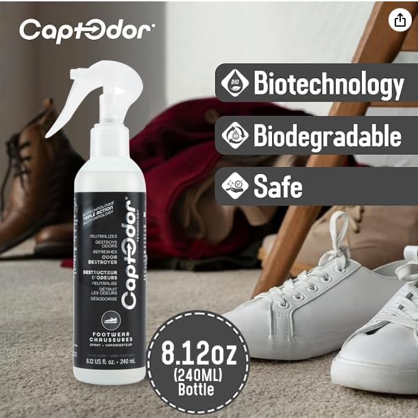 Captodor imported foot gear deodorizer bottle on a white background