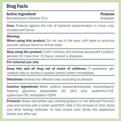 Back label of TenderGentle Aloe Soft Perineal Spray displaying usage instructions