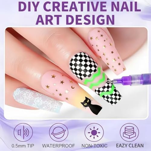 Wcatea nail art pens displaying 12 vibrant ink colors