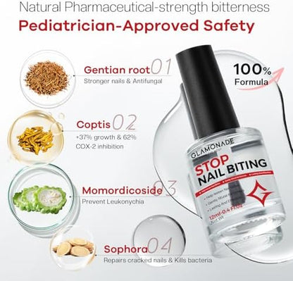 Child safe onychophagy relief solution bottle with brush applicator
