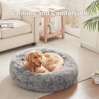 36 inches Donut Dog Bed for Large Dogs - Calming Fluffy Round Pet Bed with Removable & Washable Cover,Fits up to 80 lbs Pets (Dark Grey,Large) - Image 3