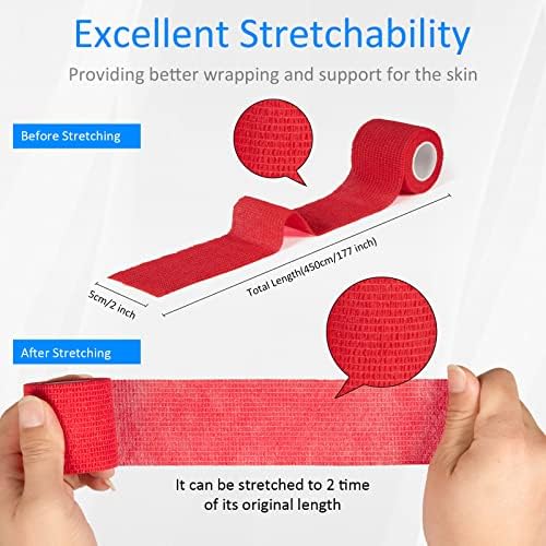 Six pack of red 2 inch elastic vet tape for dogs and cats.