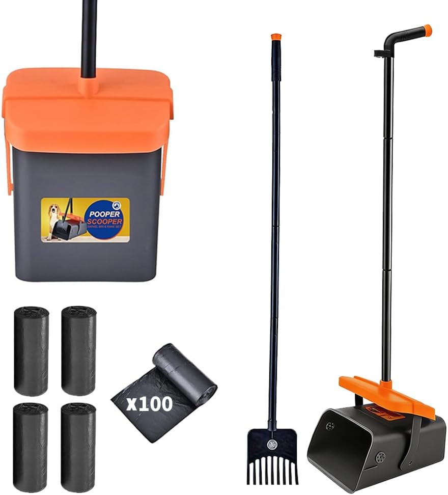 Pooper Scooper for Dogs, 46'' Long Handle Large & Small Breeds, Yard & Outside Waste Pickup, Rake with Bag Attachment & Holder, Litter Scooper, 100 Pet Waste Bags, Pet Supplies & Dog Accessories - Image 9