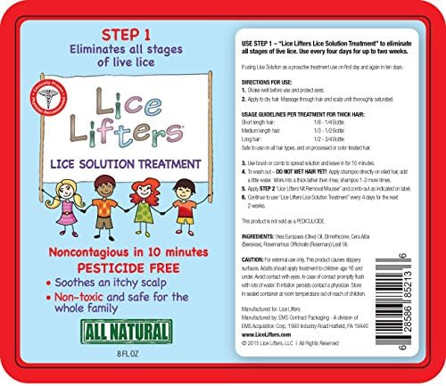 Oil-based lice treatment formula by Lice Lifters showing family-safe labeling.