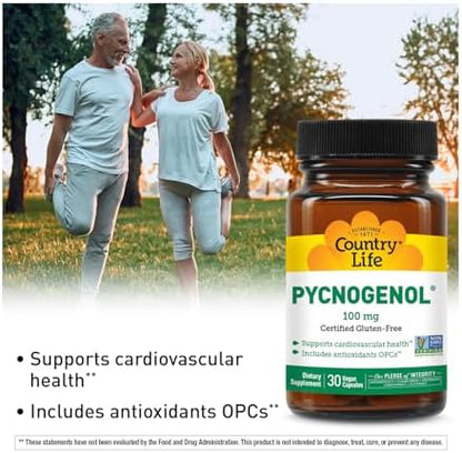 Country Life French maritime pine bark extract capsules for cardiovascular health and circulation support.