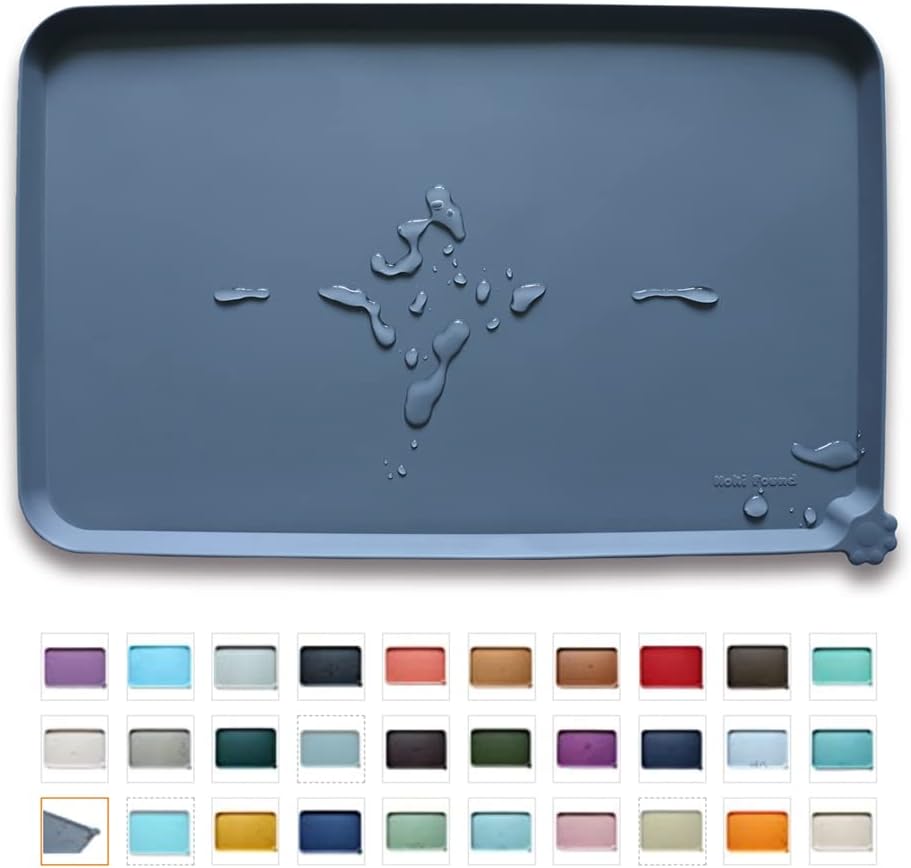 Hoki Found waterproof pet feeding mat front view showing gray color