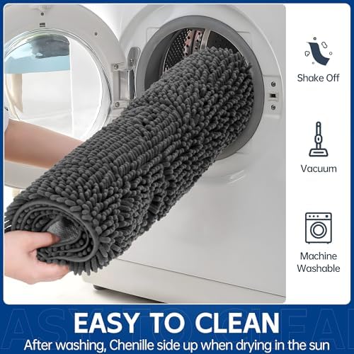 Naturei large grey chenille mat spread out in a modern living room for pets.