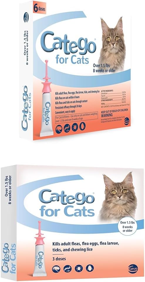 Catego monthly flea and tick control for cats ingredients and instructions label view