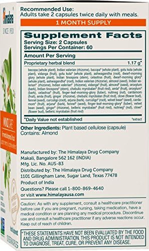 Himalaya MindCare memory booster back label with supplement facts and 1170 mg dosage