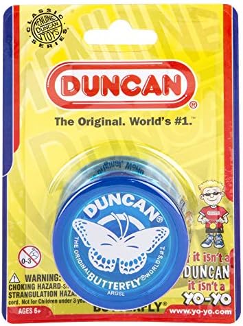 Side profile of Duncan Butterfly blue plastic yo-yo