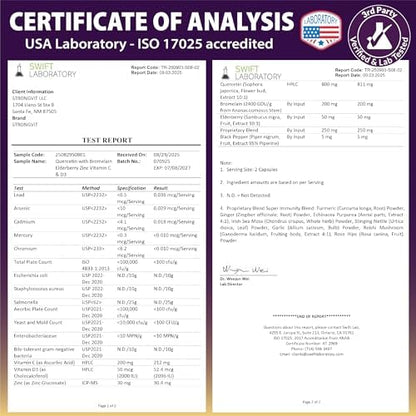 Authentic USA imported quercetin dietary supplement showing non-gmo badges