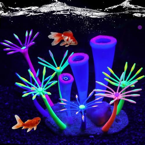 HIKTQIW silicone artificial anemone coral showing weighted resin base
