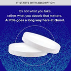 Qunol dietary supplement bottle next to daily serving tablets