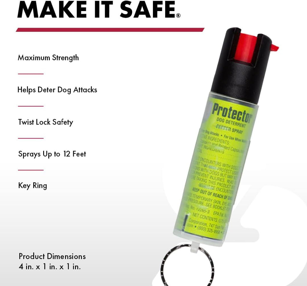 SABRE dog deterrent spray showing key ring attachment