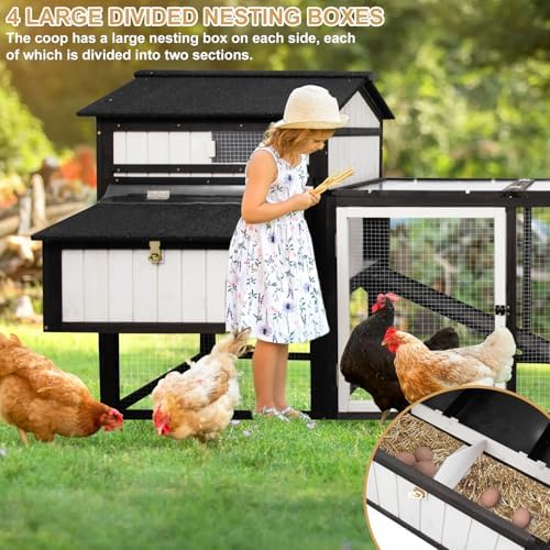 PetsCosset 116" L Large Chicken Coop and Run, Hen House with 4 Nesting Box Boxes, Rabbit Hutch Poultry Bunny Cage for 4-6 Chickens with 4 Perches, Removable Tray and Ramp and UV-Resistant Roof Panel - Image 7