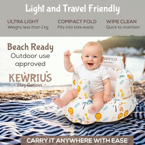 Infant using Kewrius blow up chair for floor sitting
