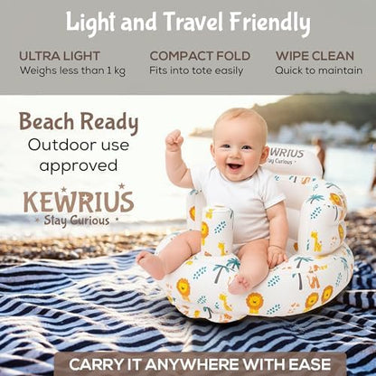 Infant using Kewrius blow up chair for floor sitting