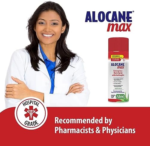 Back label of Alocane Burn Spray showing active ingredients and usage instructions.