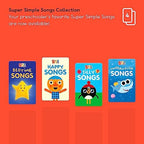 Close up of a toddler hand inserting a Super Simple Songs card into a screen-free audio player.