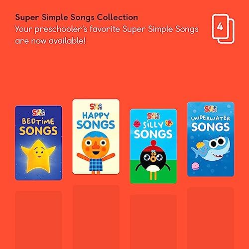 Close up of a toddler hand inserting a Super Simple Songs card into a screen-free audio player.