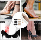 Comparison of shoe fit before and after using flexible heel pads for pain relief.