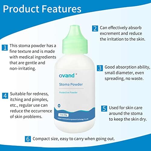 Ovand moisture absorbent ostomy powder with precise application nozzle tip