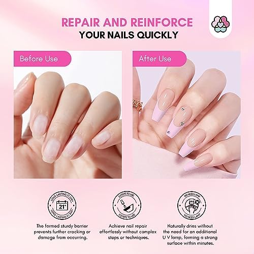 Step by step application of dipping a damaged fingernail into the clear powder jar