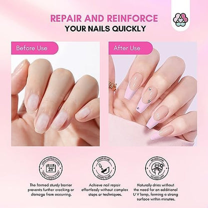 Step by step application of dipping a damaged fingernail into the clear powder jar
