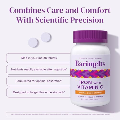 Side view of BariMelts sugar free iron supplement showing nutrition facts and ingredient list