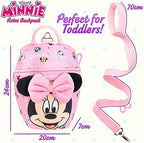 Close up of 3D Minnie Mouse ears on pink toddler backpack