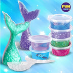 Six reusable airtight storage containers shaped like mermaid tails
