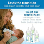 Side view of the authentic USA imported Dr. Brown's newborn bottle nipple illustrating the narrow base design.
