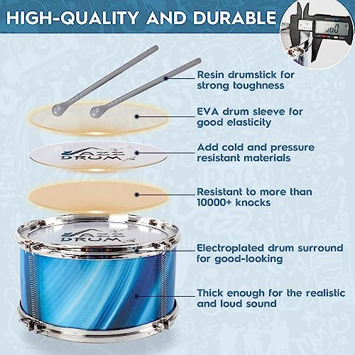 PaLeyFer beginner drum kit instrument for kids age 3-5 with matching blue stool and drumsticks