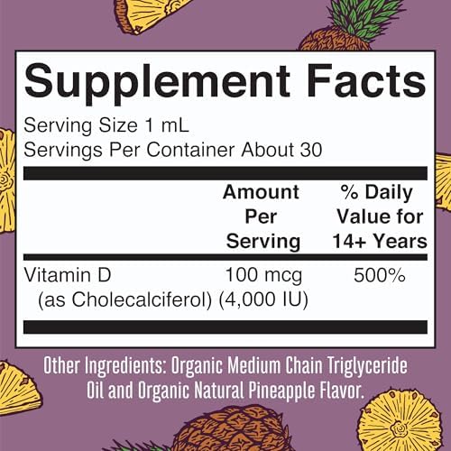 MaryRuth Organics Vitamin D3 Liquid Drops 1 fluid ounce bottle displaying instructions for use
