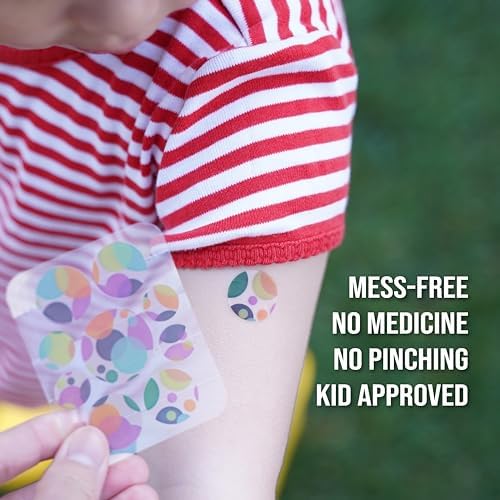 Quitch bug bite relief patch applied on a child's arm