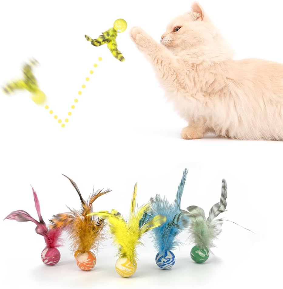 Zaylumo Feather Chase And Fetch Balls front view interactive cat toy set