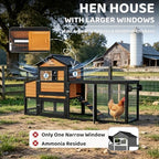 Chicken Coop with Wheels for 4-6 Chickens, Mobile Hen House with Run, Outdoor Chicken Coop, Ventilated Window, Easy-Clean Nesting Box, Weatherproof Asphalt Roof, 82.7" L x 25.6" W x 44.1" H, Brown - Image 3