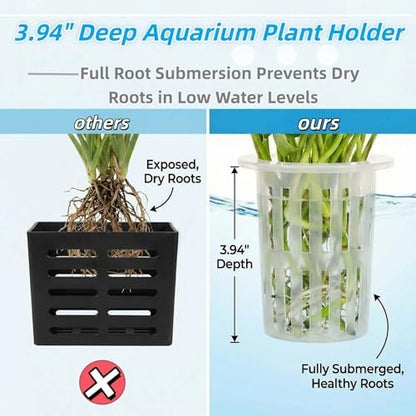 Deep design aquarium plant holder preventing dry roots in low water levels